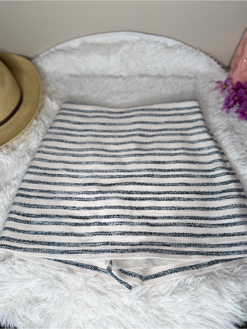 Zara Cream and Navy Striped Knit Skirt